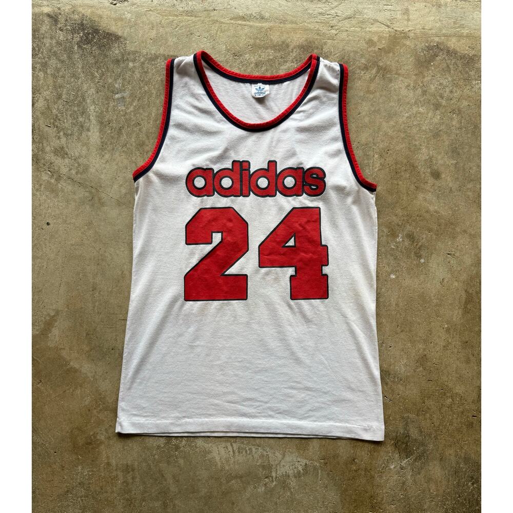 Vintage 1980s Adidas #24 Jersey Tanktop Red/White Size Mens Small/XS Made in USA